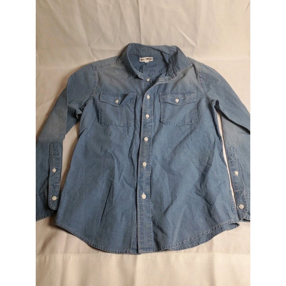 DL1961 Chambray Button Front Shirt Womens Lightweight Denim Look Utility Top-12